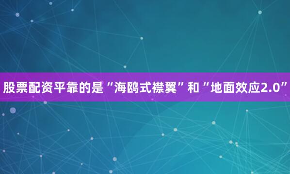 股票配资平靠的是“海鸥式襟翼”和“地面效应2.0”